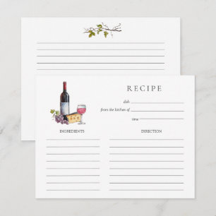 Watercolor Red wine and cheese Bridal Shower Note Card