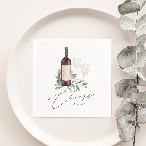 Watercolor Red Wine Botanical Cheers to Love Napkins