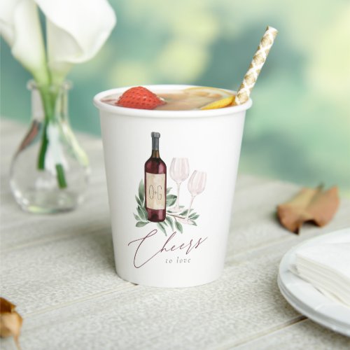 Watercolor Red Wine Botanical Cheers to Love Paper Cups