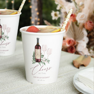 Watercolor Red Wine Cheers to Love Paper Cups