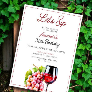 Watercolor Red Wine Grapes 30th Birthday Invitation