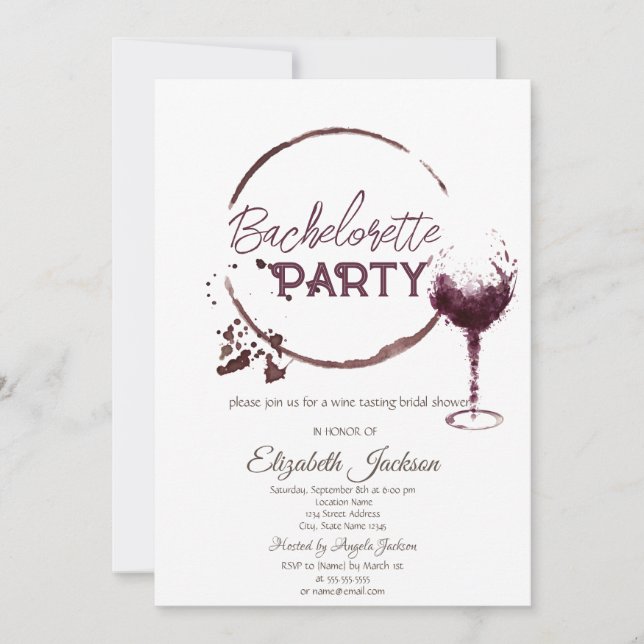 Watercolor Red Wine Tasting Weekend Bachelorette  Invitation (Front)