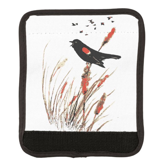 Watercolor Red Wing Blackbird Bird Nature art Luggage Handle Wrap (Front)