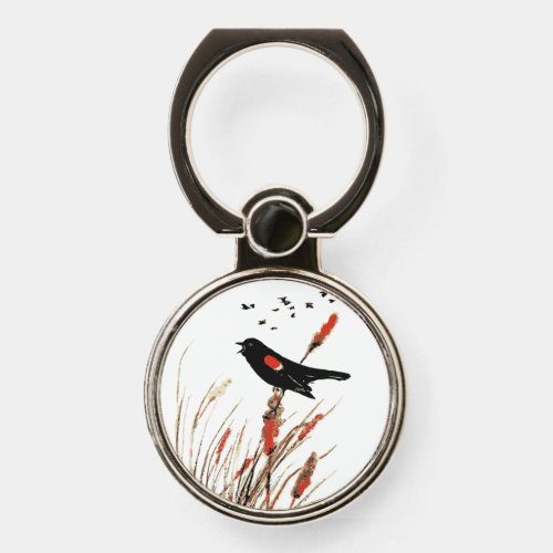 Watercolor Red  Wing Blackbird Bird Nature Art Phone Ring Stand