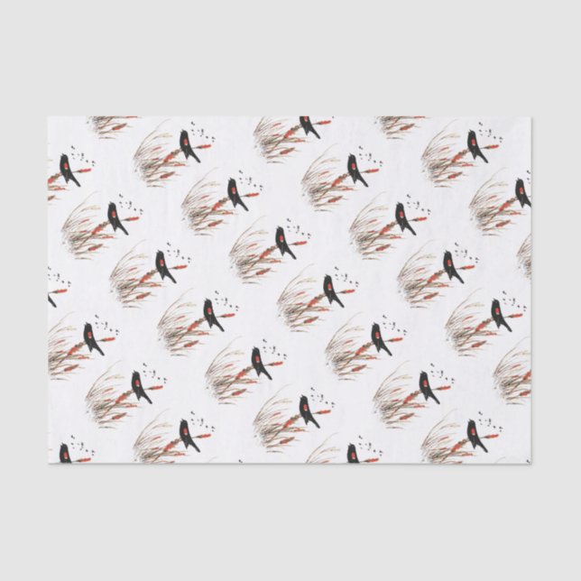 Watercolor Red Wing Blackbird Bird Nature art Tissue Paper (Front)