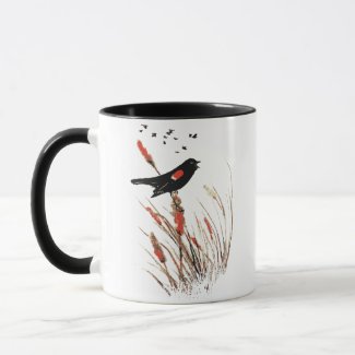 Watercolor Red Winged Blackbird Bird Animal Art
