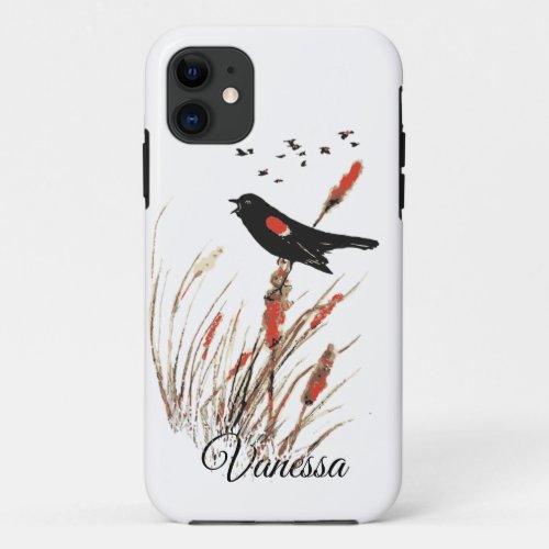 Watercolor Red_Winged Blackbird _ Bird Collection iPhone 11 Case