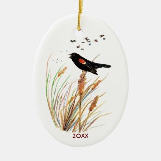 Watercolor Red-Winged Blackbird - Bird Collection Ceramic Ornament