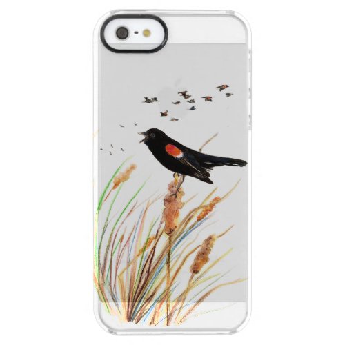 Watercolor Red_winged Blackbird Bird Nature Art Clear iPhone SE55s Case