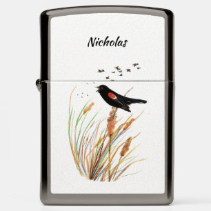 Watercolor Red-winged Blackbird Bird Nature Art Zippo Lighter