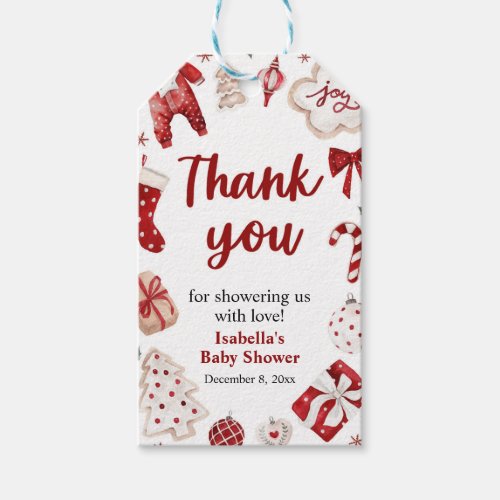 Watercolor Red Winter Cute Christmas Baby Shower  Gift Tags