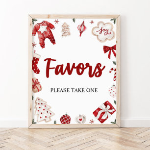 Watercolor Red Winter Cute Christmas Favors Sign