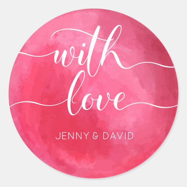 Watercolor red with love wedding classic round sticker (Front)