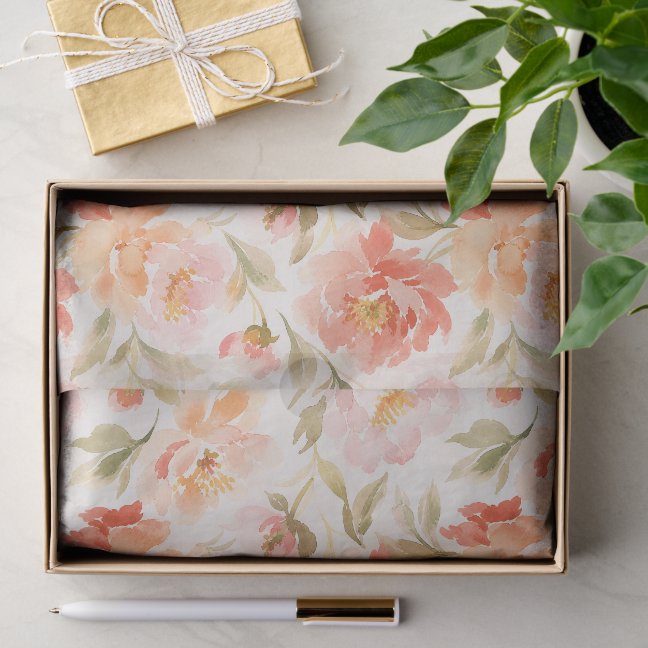 Watercolor Red Yellow Flowers Tissue Paper