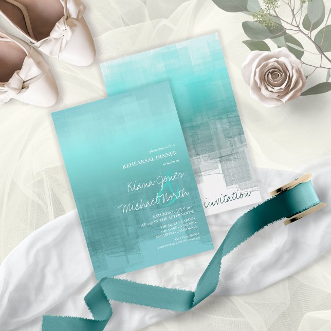 Watercolor Reflections Rehearsal Teal ID774 Invitation (Front/Back In Situ)