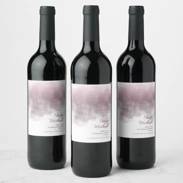 Watercolor Reflections Thank You Mauve ID774 Wine Label | Zazzle