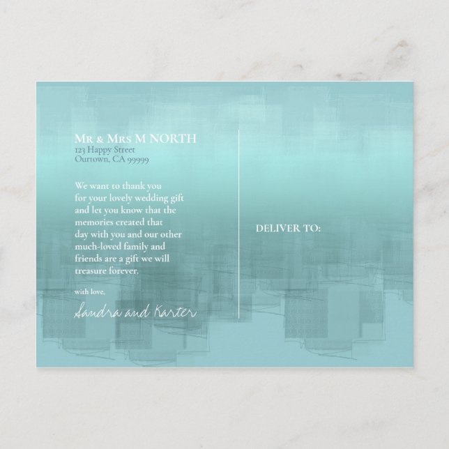 Watercolor Reflections Thank YouTeal ID774 Postcard (Back)