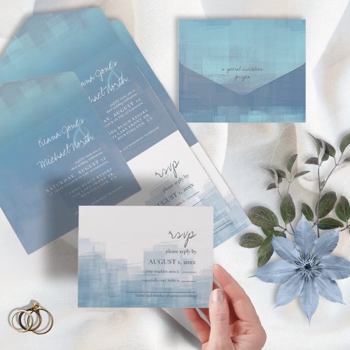 Watercolor Reflections Wedding Dusty Blue ID774 All In One Invitation