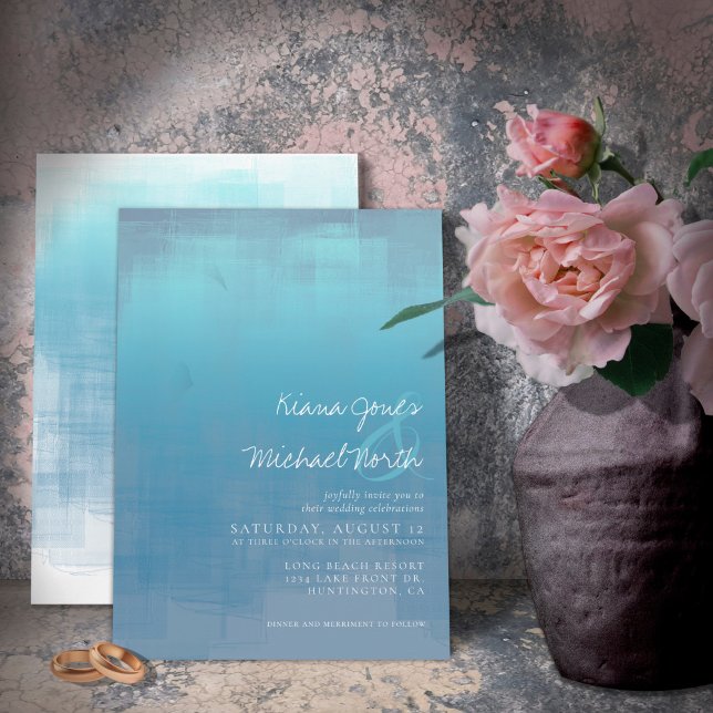 Watercolor Reflections Wedding Dusty Blue ID774 Invitation (Creator Uploaded)