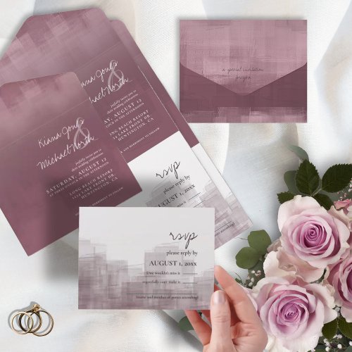 Watercolor Reflections Wedding Mauve ID774 All In One Invitation