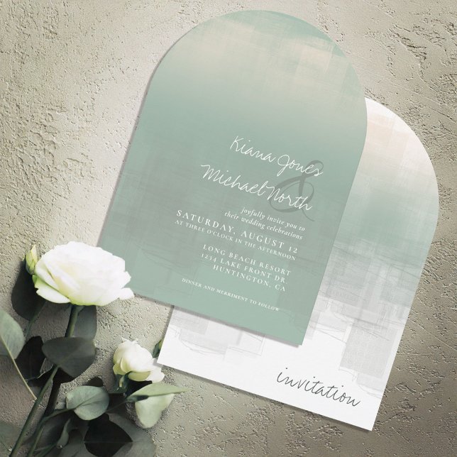 Watercolor Reflections Wedding Sage Arch ID774 Invitation (Creator Uploaded)