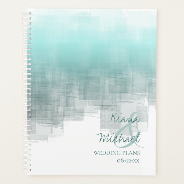 Watercolor Reflections Wedding Teal ID774 Planner (Front)