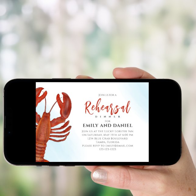 Watercolor Rehearsal Dinner Red Lobster Coastal Invitation (Front Digital)