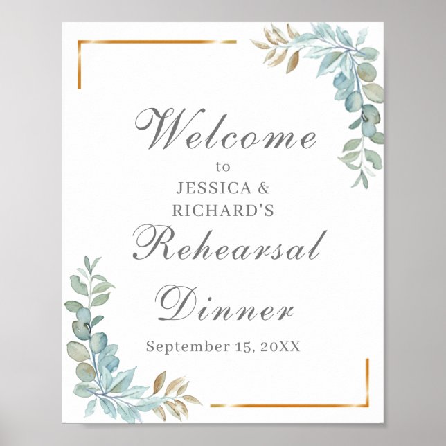 Watercolor Rehearsal Dinner Welcome Poster Sign (Front)