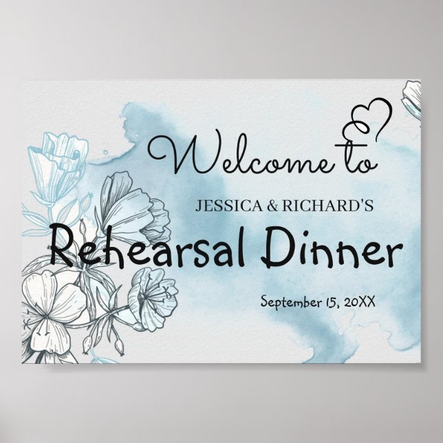 Watercolor Rehearsal Dinner Welcome Poster Sign (Front)