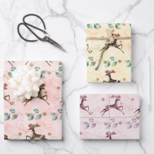 Watercolor Reindeer and Greenery Christmas Wrapping Paper Sheets