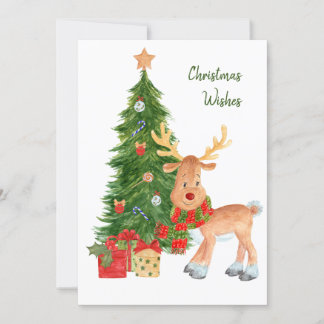 Watercolor Reindeer Baby Christmas Card