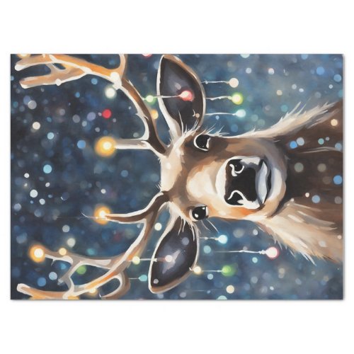 Watercolor Reindeer Christmas Lights Decoupage Tissue Paper