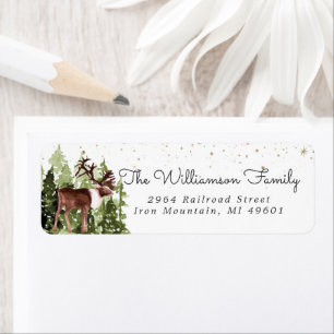 Watercolor Reindeer Christmas Return Address Label