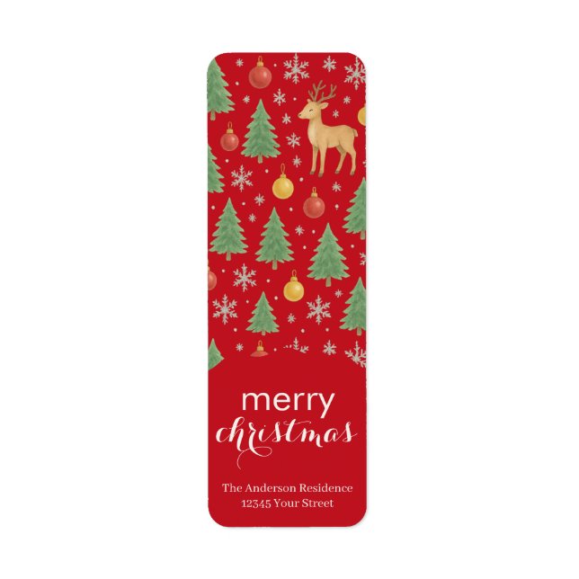 Watercolor Reindeer & Christmas Tree -  Label (Front)