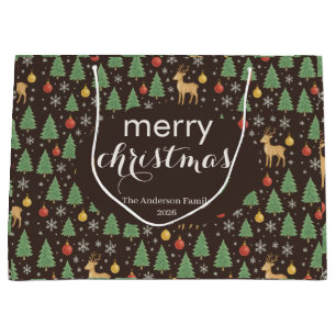 Watercolor Reindeer & Christmas Tree - Large Gift Bag