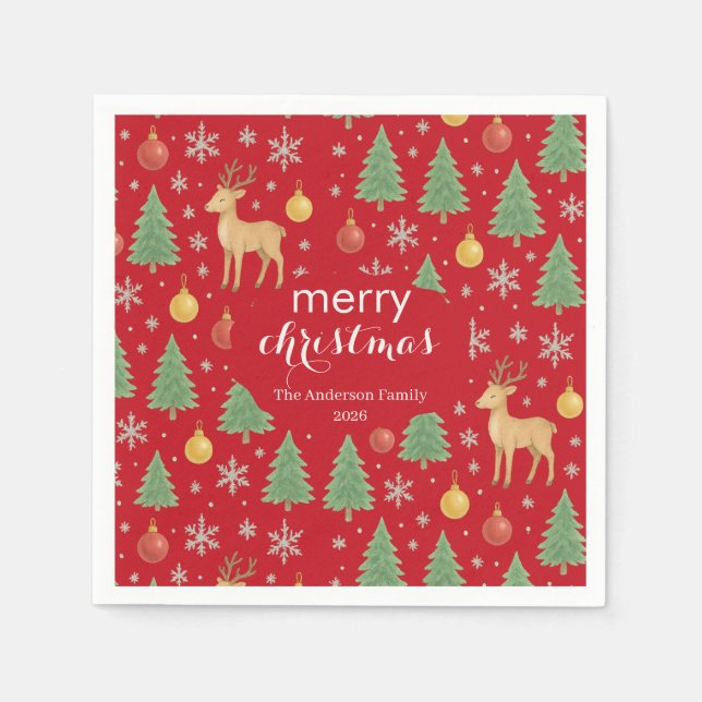 Watercolor Reindeer & Christmas Tree -  Napkins (Front)