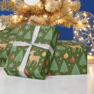 Watercolor Reindeer & Christmas Tree - Wrapping Paper