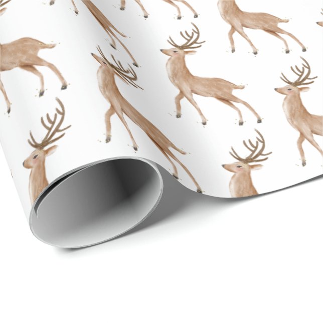 Watercolor Reindeer Christmas Wrapping Paper (Roll Corner)
