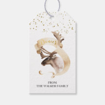 Watercolor reindeer deer gold christmas family