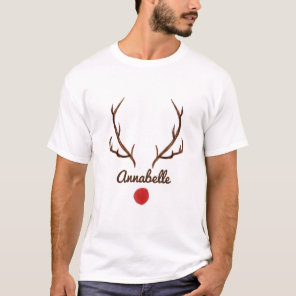 Watercolor reindeer funny antlers red nose  T-Shir T-Shirt