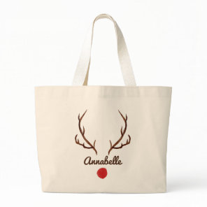 Watercolor reindeer funny antlers red nose tote ba