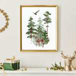 Watercolor Reindeer in Winter Forest Christmas Poster<br><div class="desc">Watercolor Deer in Winter Forest Christmas</div>
