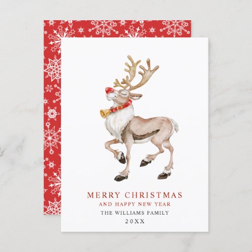 Watercolor Reindeer Merry Christmas Holiday Card