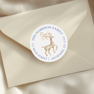 Watercolor Reindeer Return Address Classic Round Sticker