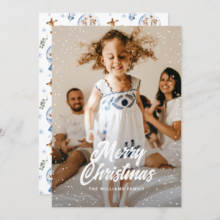 Watercolor Reindeer Snow Globe Photo Christmas Card