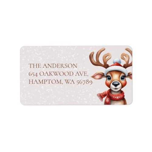 Watercolor Reindeer Snowy Christmas Return Address Label