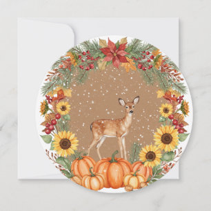 Watercolor reindeer wreath  card
