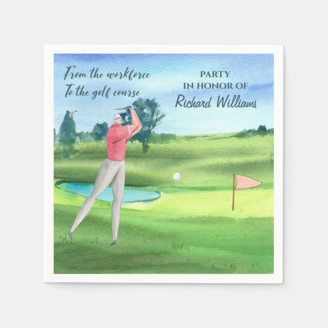 Watercolor Retired Golf Men On Golf Course Napkins (Front)