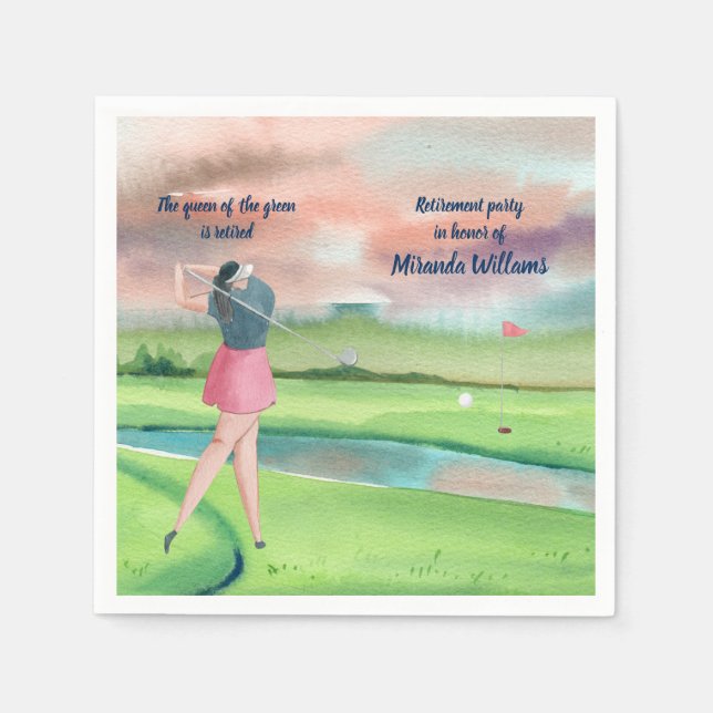 Watercolor Retired Golf Woman on the Green Napkins (Front)