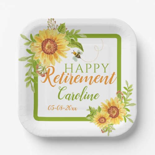 Watercolor Retirement Floral Sunflower  Paper Plates